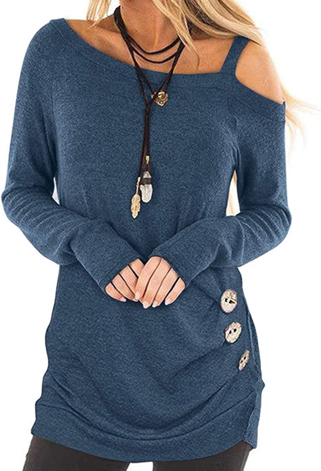 Women'S Cold Shoulder Tops: Long Sleeve Casual Shirts Twist Knot Top Tunic Blouse Tshirt S-2XL